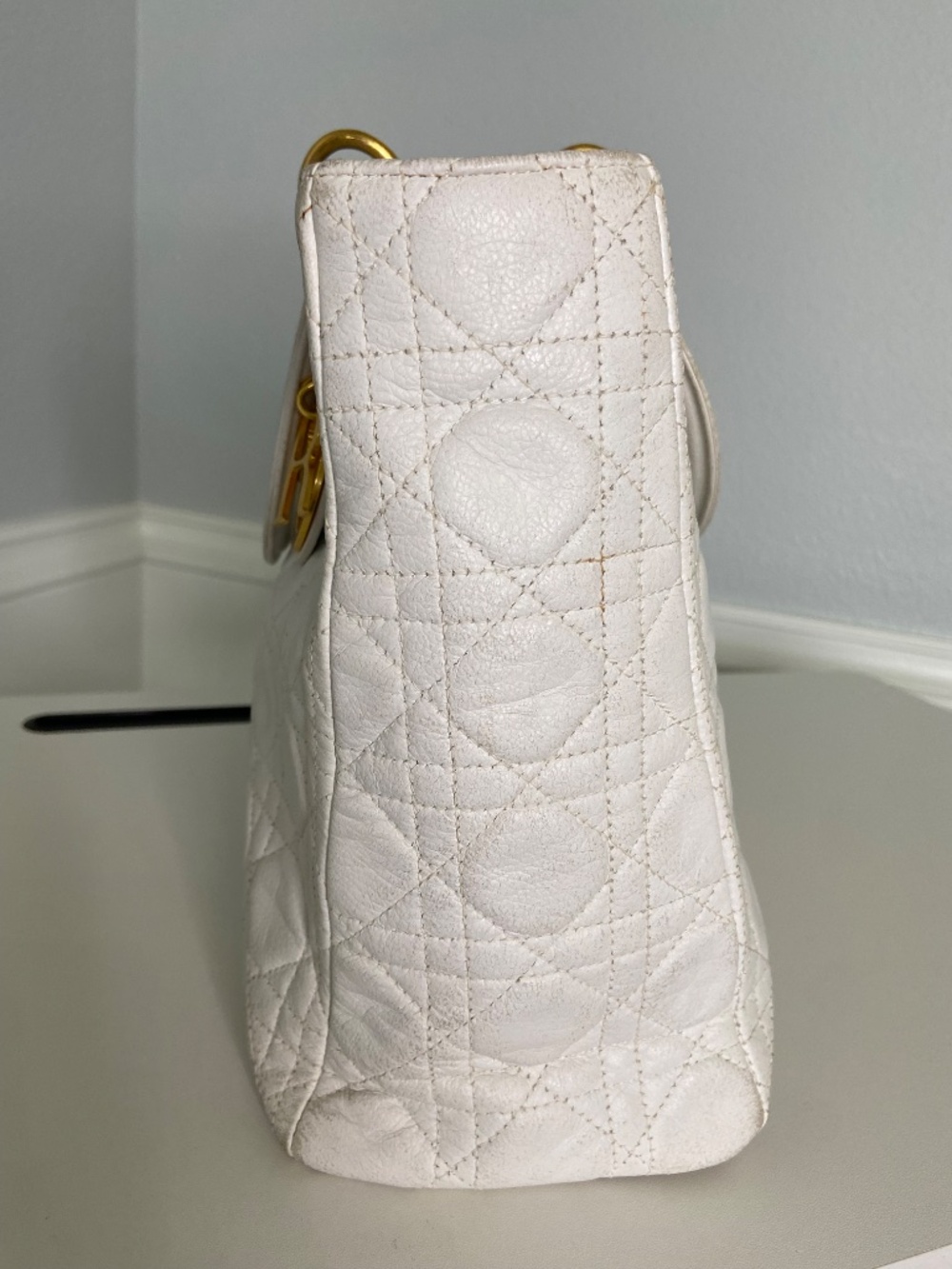Authentic Dior White Lambskin Lady Dior Handbag Quilted Cannage Gold Hardware - Picture 5 of 16